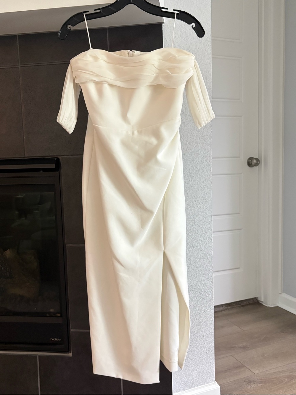 Likely Off-Shoulder Off White/Ivory Midi Dress
